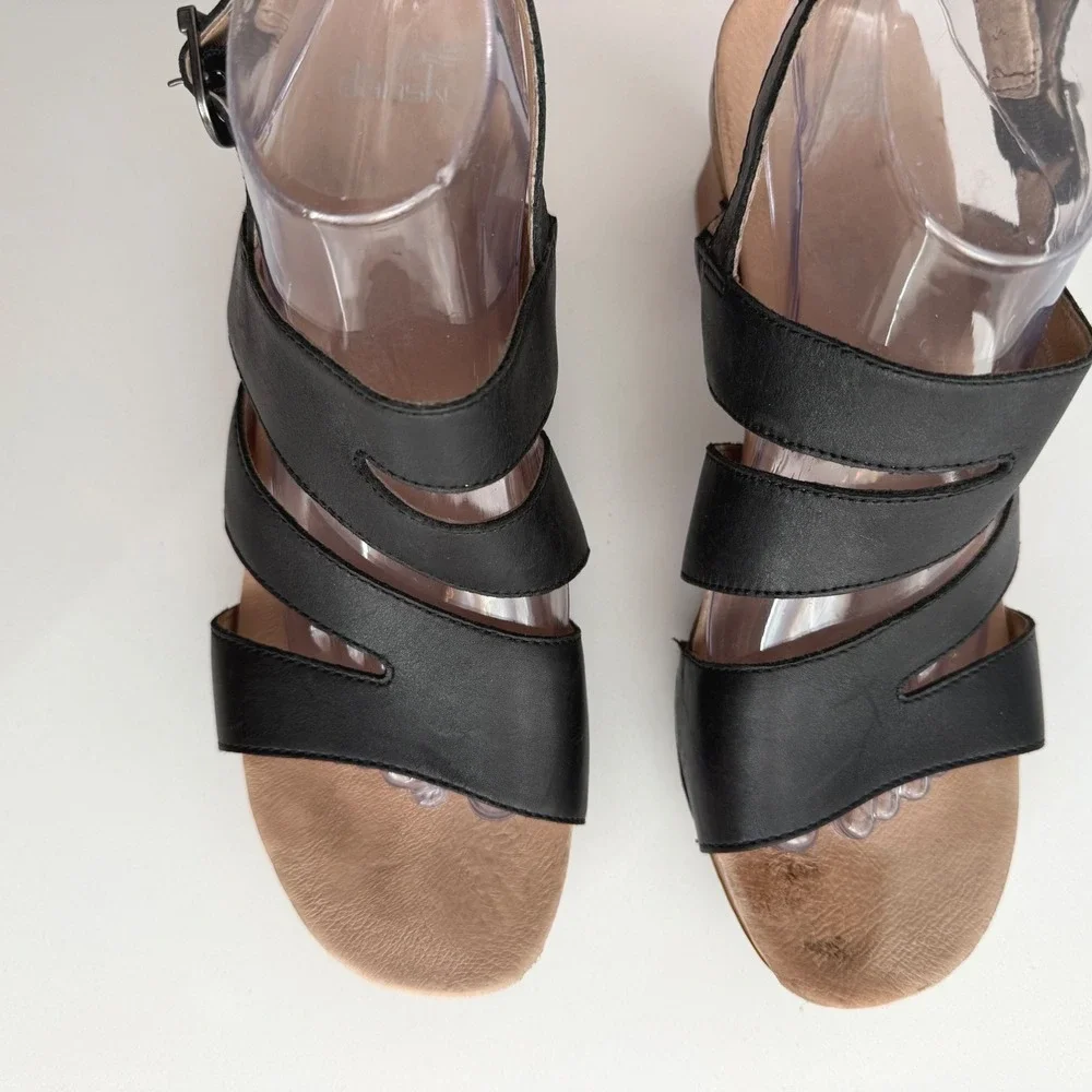 Dansko Ashlee Burnished Black Sling Back Block Heel‎ Comfort Sandal EU 41 US 10